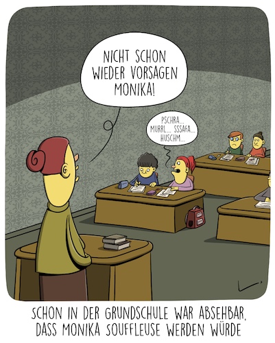 Cartoon: Souffleuse (medium) by SCHÖN BLÖD tagged schule,schülerin,lehrerin,souffleuse,vorsagen,beruf,zukunft,schule,schülerin,lehrerin,souffleuse,vorsagen,beruf,zukunft