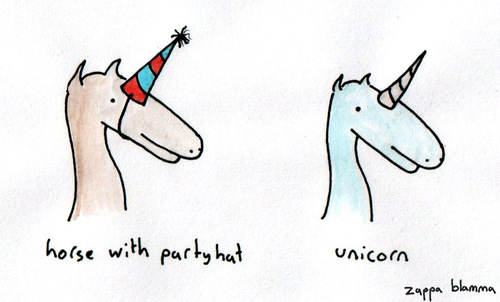 Cartoon: unicorn confusion (medium) by zappablamma tagged unicorn,horse,with,party,hat,confusion,water,colour,paint