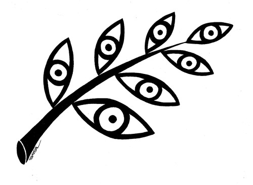 Cartoon: Leaf (medium) by ercan baysal tagged glance,turkey,ink,line,illustration,logo,tattoo,tshirt,cartoon,art,work,draw,handmade,ercanbaysal,daydream,favorite,vision,image,picture,silhouette,graphic,fineart,sketch,eyes,branch,eye,leaf,view