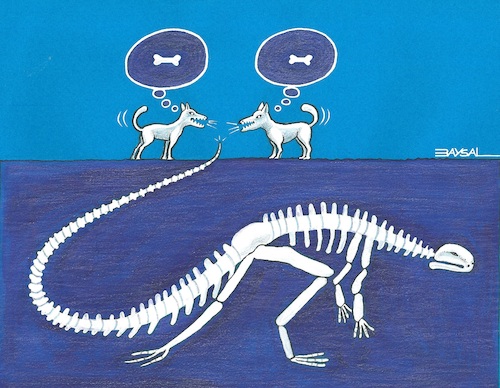 Cartoon: The bone... (medium) by ercan baysal tagged bone,dog,dogs,tooth,conflight,food,osteoid,predatory,dinosaur