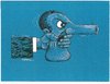 Cartoon: weapon and man (small) by ercan baysal tagged pistol,terror,ilustration,mann,handmade,create,greetngs,favorite,magazine,newspaper,art,work,artwork,character,absurd,grotesk,logo,ercanbaysal,man,portrait,eye,fear,blue,humor,cartoons