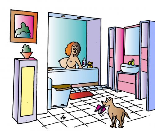 Cartoon: Bathroom Scene (medium) by Alexei Talimonov tagged bathroom,dog,pets
