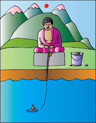 Cartoon: Budda (medium) by Alexei Talimonov tagged budda,philosophy,world,fishing