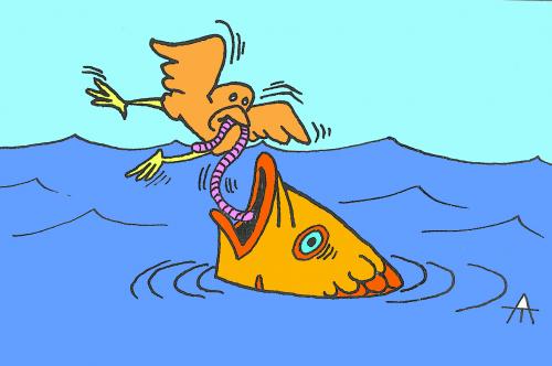 Cartoon: Fish (medium) by Alexei Talimonov tagged fish,worm,bird,sea