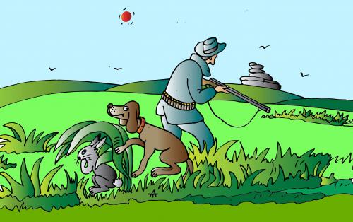 Cartoon: Hunting and Hiding (medium) by Alexei Talimonov tagged hunter,hunting,animals,deer