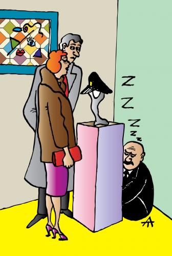 Cartoon: muzey furashka (medium) by Alexei Talimonov tagged museum,ausstellung,kunstwerk,wächter,aufseher,schlafen,kunst