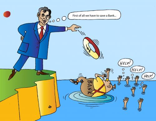 Cartoon: Saving Banks (medium) by Alexei Talimonov tagged banks,crash,money,financial,crisis,recession