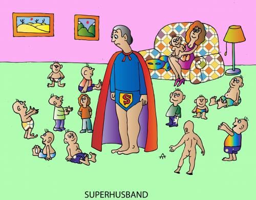 Cartoon: Superhusband (medium) by Alexei Talimonov tagged husband,superman,lover,children,kids,marriage,family