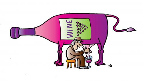 Cartoon: Wine (medium) by Alexei Talimonov tagged wine,cow,alcohol,drinking