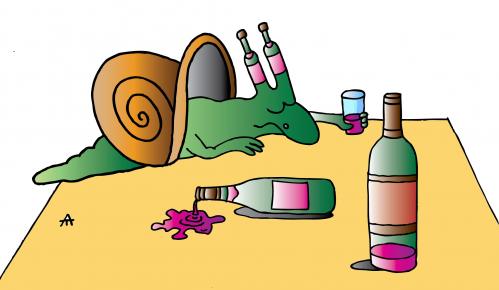 Cartoon: Wine (medium) by Alexei Talimonov tagged wine,alcohol,snail,drinking
