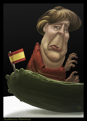 Cartoon: Angela Merkel (medium) by GRamirez tagged angela,merkel,cucumbers,pepinos,spanish