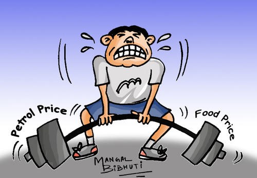 Cartoon: petrol price and food price (medium) by mangalbibhuti tagged petrol,pricerise,food,man,india,mangal,mangalbibhuti,price