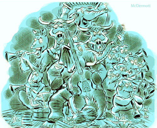 Cartoon: Musical Animals (medium) by Cartoons and Illustrations by Jim McDermott tagged music,animals,pigs,cows