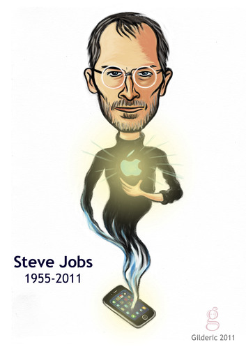 Cartoon: Steve Jobs 1955-2011 (medium) by gilderic tagged gilderic,illustration,caricature,portrait,steve,jobs,apple,iphone