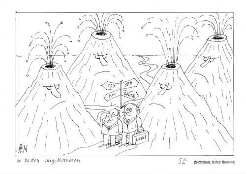 Cartoon: Im Westen angekommen (medium) by Gabor Benedek tagged oskar,lafontaine,gregor,gysi,linke,