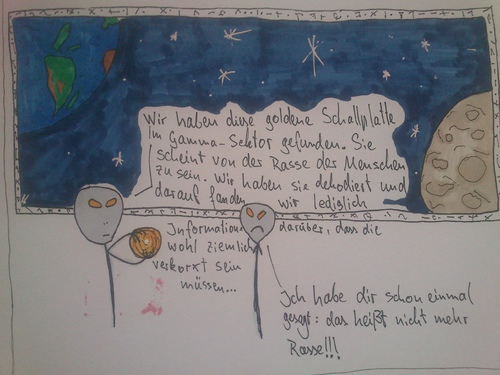 Cartoon: Schallplatten im Gammasektor (medium) by hartabersair tagged aliens,weltraum,menschen