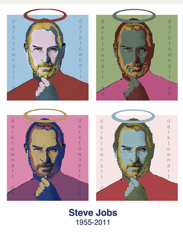 Cartoon: Warhol RIP Steve Jobs (medium) by Azurelle tagged popart,warhol,andy,darktownart,azurelle,pogoda,anne,jobs,steve,rip