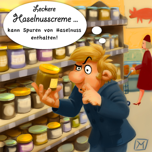Cartoon: Leckere Haselnusscreme (medium) by Michael Verhülsdonk tagged supermarkt,discounter,einkaufen,haselnusscreme,nussnougatcreme,lebensmittel,verbraucher,betrug