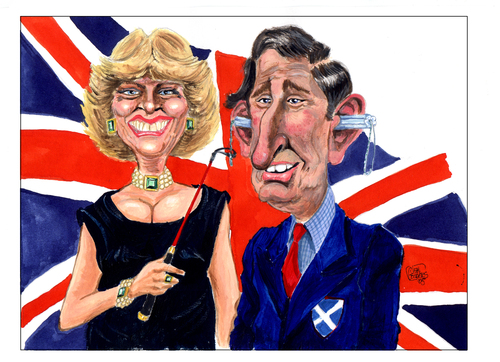 Cartoon: Charles and Camilla (medium) by jean gouders cartoons tagged bowles,parker,gouderscamilla,jean,camilla,abbey,westminster,middleton,mountbatten,windsor,palace,buckingham,queen,marriage,william,kate,wedding,walesroyal,of,prince,charles,uk,england,royal