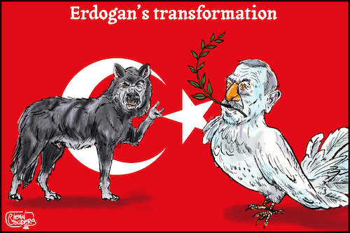 Cartoon: Erdogans tranfromation (medium) by jean gouders cartoons tagged erdogan,ukraine,war,peace,talks,erdogan,ukraine,war,peace,talks