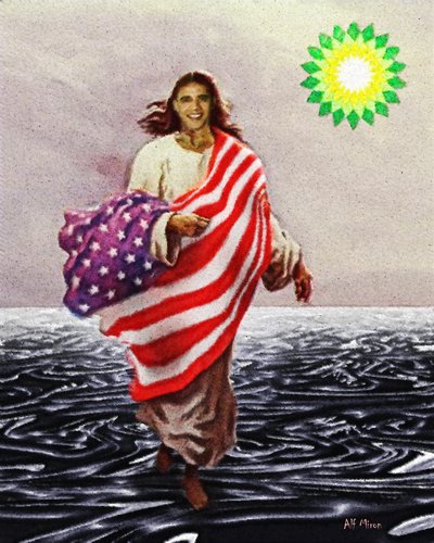 Cartoon: Can he? (medium) by Alf Miron tagged bp,gulf,of,mexico,oil,spill,pollution,obama