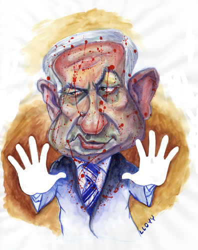 Cartoon: Benjamin Netanyahu Clean hands ? (medium) by lloyy tagged politics,famous,caricatura