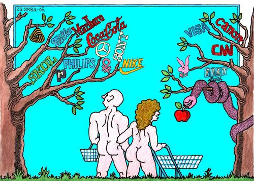 Cartoon: Adam and Eve (medium) by srba tagged garden,edens,paradise,markets,religion,bible,eve,adam