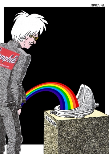 Cartoon: Andrew Warhola Jr (medium) by srba tagged warhol,duchamp,the,oxidation,paintings,rainbow