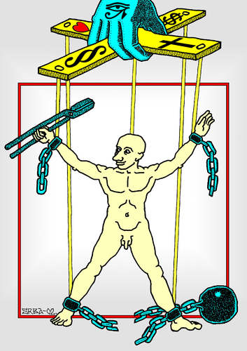 Cartoon: Freedom (medium) by srba tagged man,freedom,liberation,chains,ball,puppet