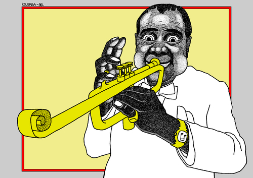 Cartoon: Louis Armstrong - Satchmo (medium) by srba tagged entertainment,art,music,jazz,satchmo