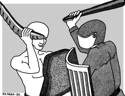 Cartoon: Street Fighting Man (medium) by srba tagged revolution,street,fights,bread