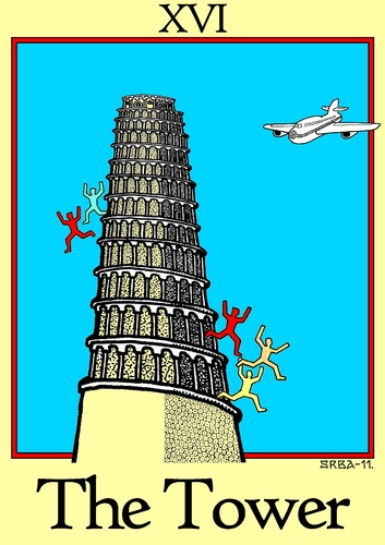 Cartoon: The Tower (medium) by srba tagged nine,eleven,tower,babylon,cards,tarot