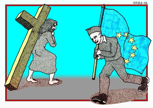 Cartoon: Weight (medium) by srba tagged cross,flag,serbia,eu