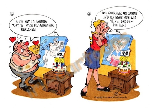 Cartoon: Happy Birthday (medium) by irlcartoons tagged alter,frau,mann,unterschied,spiegelbild,wahrnehmung,gebrutstag,birthday,selbstverliebt,aussehen,selbstwahrnehmung