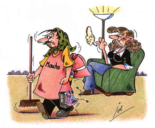 Cartoon: Macho (medium) by irlcartoons tagged putzfrau,schürze,langeweile,stress,ehepaar,paar,krise,kirche,hochzeit,heiraten,spiel,machtkampf,partnerschaft,partner,scheidung,macht,unterdrückung,hass,liebe,beziehung,frau,mann,ehe,macho,richter,anwalt