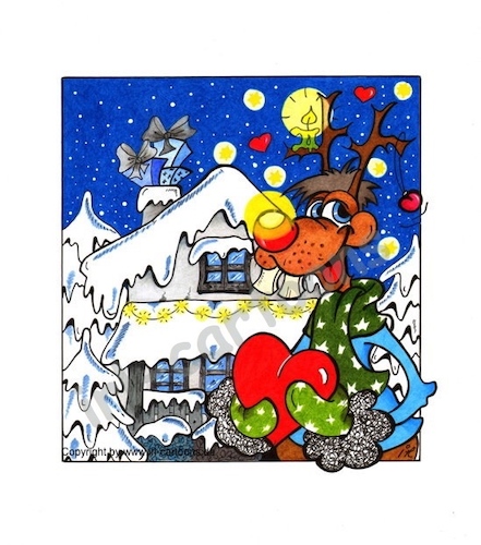 Cartoon: Rudolf (medium) by irlcartoons tagged weihnachten,rudolf,christmas,schnee,dezember,winter,advent,winternacht,sterne,herz,love,schenken,geschenke,rentier