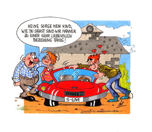 Cartoon: Wo die Liebe hinfällt... (medium) by irlcartoons tagged love,liebe,beziehung,autofreak,auto,autoliebhaber,schwiegervater,freund,freundin,sportwagen