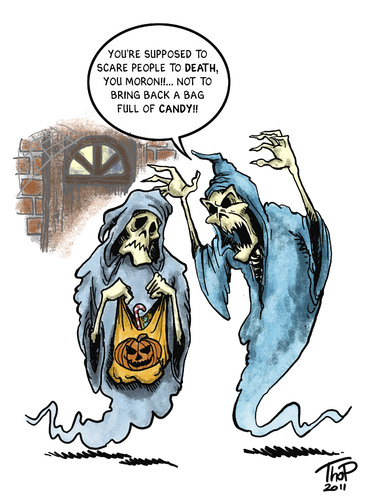 Cartoon: Halloween cartoon 2011 (medium) by thopman tagged halloween,ghost,pumpkin,skeletons,poltergeist