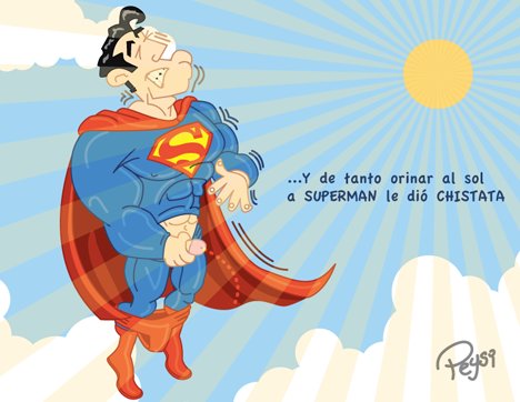 Cartoon: SUPER CHISTATA (medium) by ELPEYSI tagged chistata,cinitis,superman,orinar