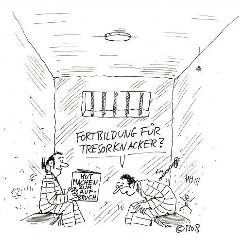 Cartoon: Mut (medium) by Christian BOB Born tagged tresor,gefängnis,knacker,gefängnis,knast,haftanstalt,haft,häftling,gefangen,gefangene,insassen,häftlinge,tresor,knacker,tresorknacker,aufbrechen,einbrecher,verbrechen,verbrecher,geld,finanzen,kriminalität,plan,lesen,literatur,bildung,wissen,anleitung,weiterbildung,karriere,job,arbeit,beruf,fortbildung