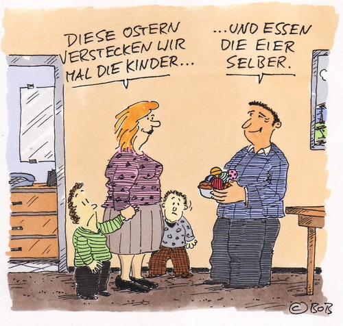 Cartoon: So machen wirs.. (medium) by Christian BOB Born tagged ostern,familie,kinder,ostereier,verstecken,suchen