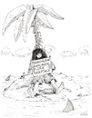 Cartoon: Flaschenpost (small) by Christian BOB Born tagged insel,einsam,gestrandet,flaschenpost,geduld,psychologie,warten,palme,meer