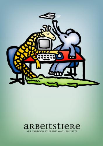 Cartoon: Arbeitstiere (medium) by constable tagged animal,humor,cartoon,fun,elephant,giraffe,crocodile,office,computer,desk,group,wachtmeister,2008