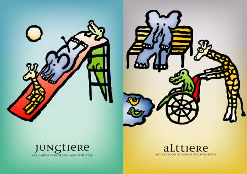 Cartoon: JungAlttiere (medium) by constable tagged alttier,jungtier,elefant,giraffe,krokodil,farbe,alt,jung,wachtmeister,2008