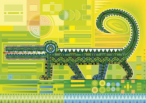 Cartoon: Walking Alligator - 2026 (medium) by constable tagged animals,alligators,green,yellow,fantasy,pattern,graphics