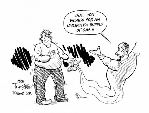 Cartoon: But... You wished for it!! (medium) by terry tagged gas,fuel,oil,ecomomy
