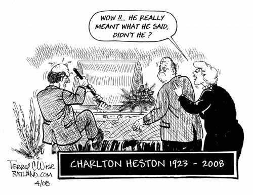 Cartoon: Charleton Heston (medium) by terry tagged heston,hollywood,moses,film