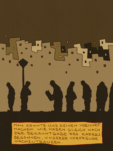 Cartoon: Der Vorfreude nachtrauern (medium) by hollers tagged vorfreude,nachtrauern,kader,bekanntgabe,pessimismus,hoffnung,psychologie,vorfreude,nachtrauern,kader,bekanntgabe,pessimismus,hoffnung,psychologie