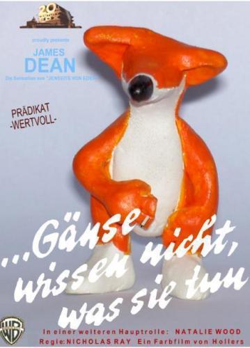 Cartoon: Gänse wissen nicht was sie tun (medium) by hollers tagged fuchs,gans,mann,frau,liebe,film,plakat,james,dean