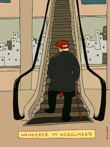 Cartoon: Im oder über (medium) by hollers tagged wanderer,über,dem,nebelmeer,caspar,david,friedrich,maler,gemälde,trump,rolltreppe,weitsicht,demokratie,usa,wanderer,über,dem,nebelmeer,caspar,david,friedrich,maler,gemälde,trump,rolltreppe,weitsicht,demokratie,usa